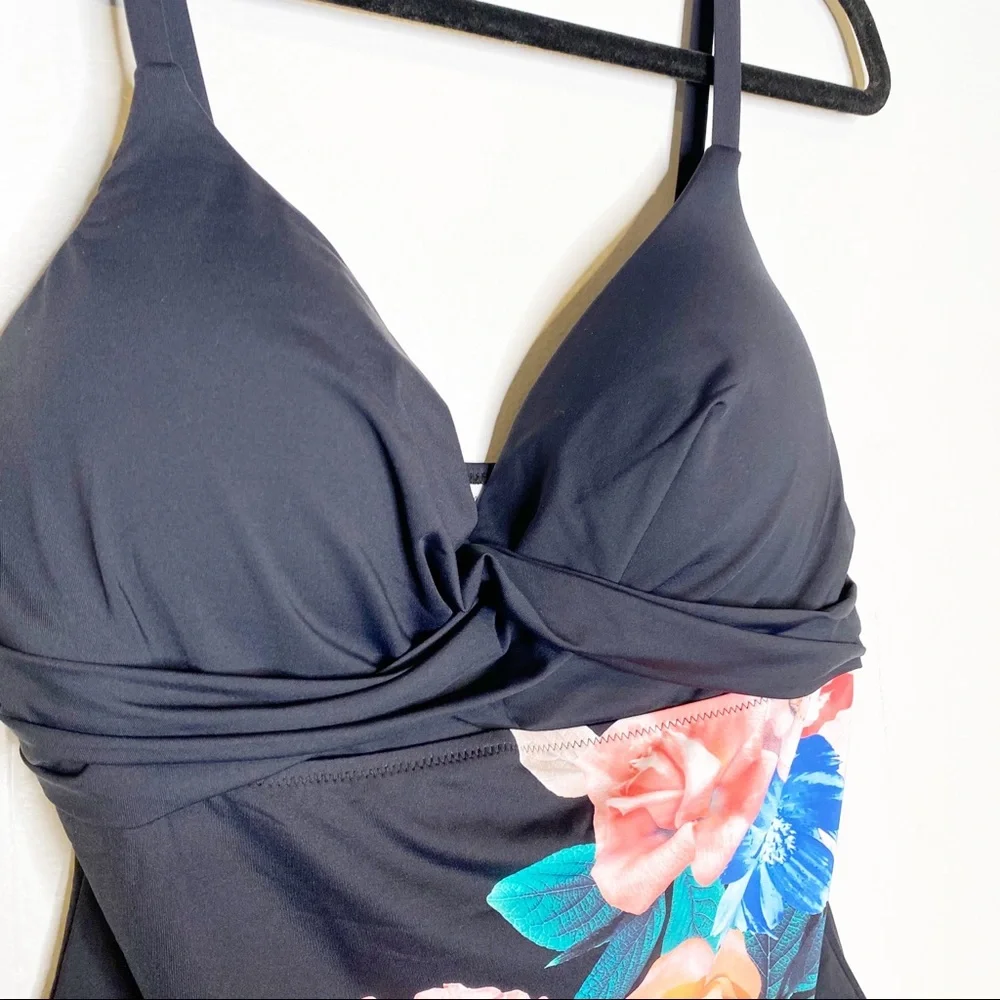 Leilani | NWT Black Floral Gemini Push-Up‎ Underwire One Piece Swimsuit Sz. 14
